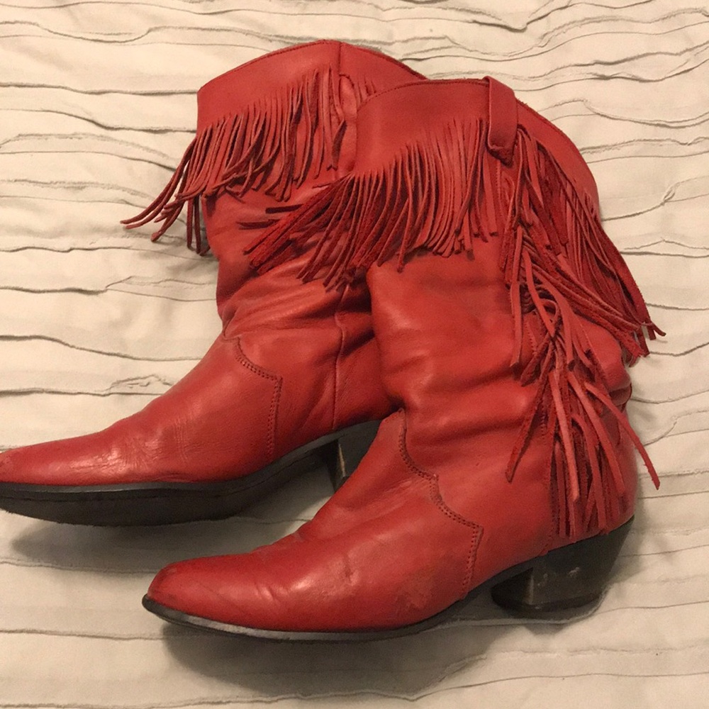 Vintage red fringe cowboy boots